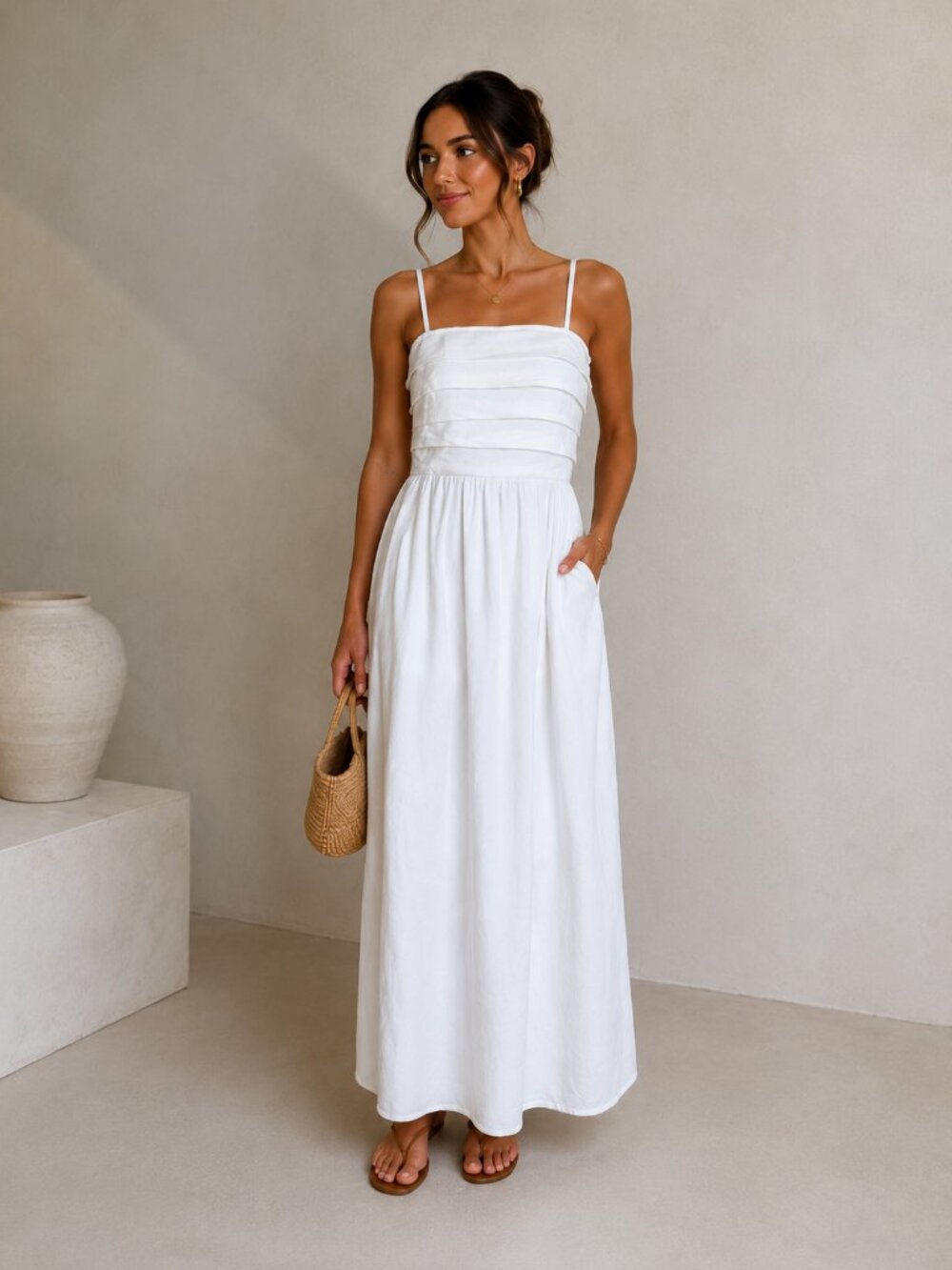 Gap White Linen Blend Maxi/Midi  Dress – Women’s Large Tall – Pockets
